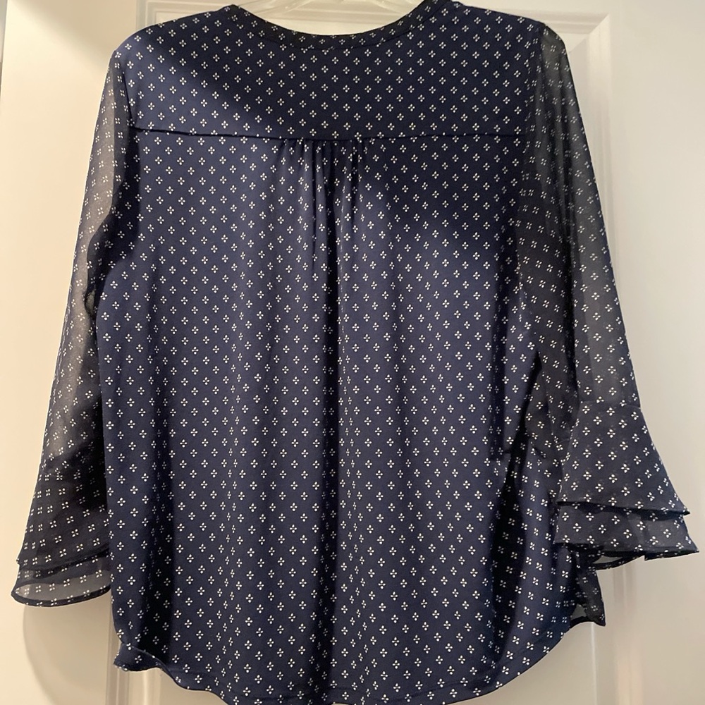 Charter Club Women Blouse SizePL Navy White Polka Dots Ruffled Cottage Victorian - Picture 2 of 11
